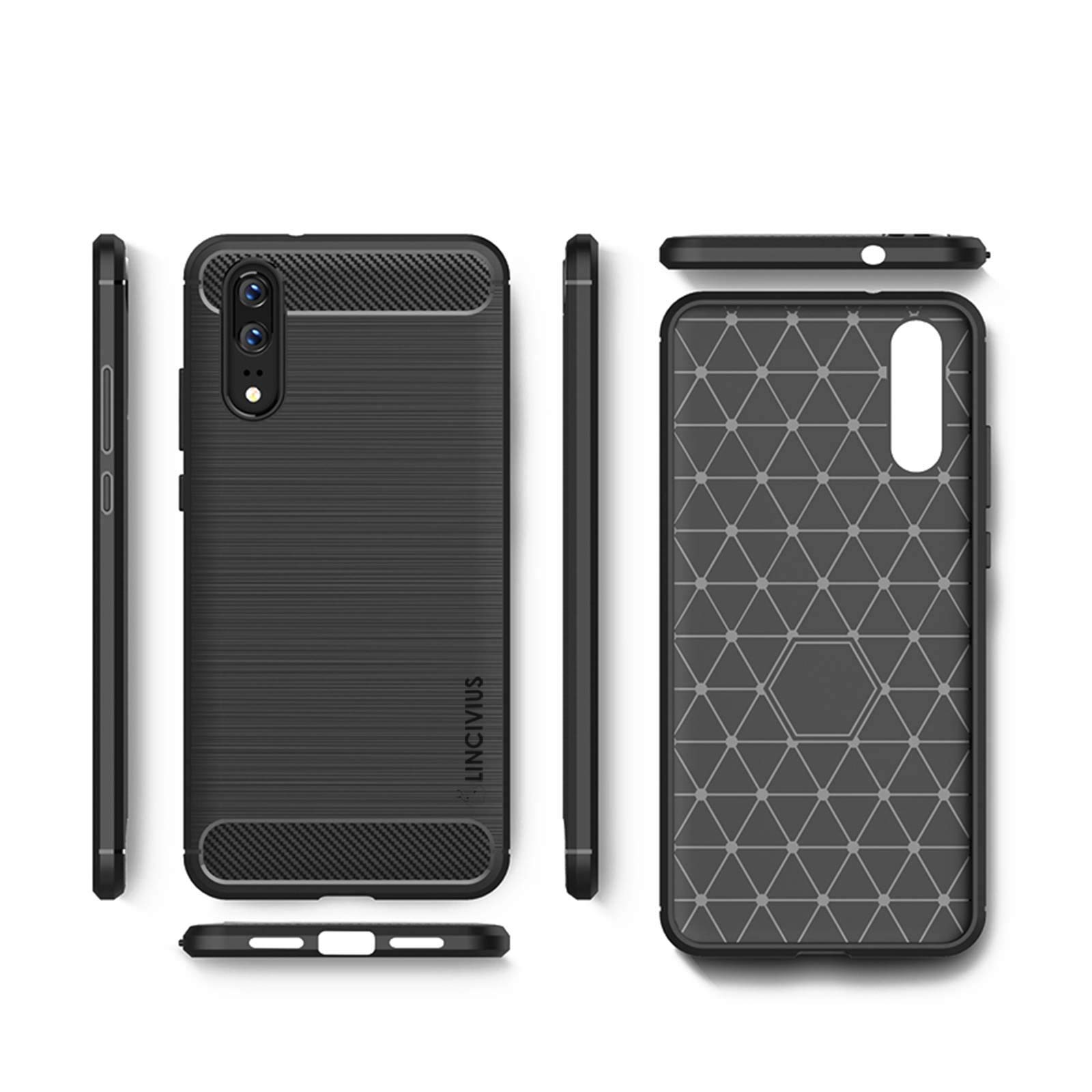 LINCIVIUS  Coque Huawei P20 [TPU Brushed Carbone] Protection Coque Carbon P20 Housse Etui Accessoires Silicone Souple Hybride Design Anti Choc