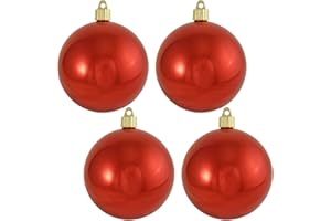 Christmas By Krebs 4" (100mm) Shiny True Love Red [4 Pieces] Solid Commercial Grade Indoor and Outdoor Shatterproof Plastic, UV and Water Resistant Ball Ornament Decorations