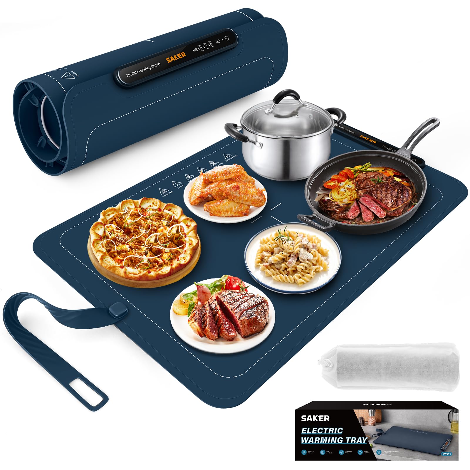 Photo 1 of Saker Food Warming Mat,Electric Warming Tray for Food, Adjustable Heating Mat for Countertop with 3 Temperature Settings & Child Lock, Portable Foldable Food Warmer for Party, Buffet, Daily Use