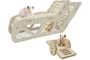 Wooden Hamster Tunnel & Seesaw, Small Pets Play Hideout, Exercise Climbing Ladder, House Accessories for Cages, Gerbils, Mice