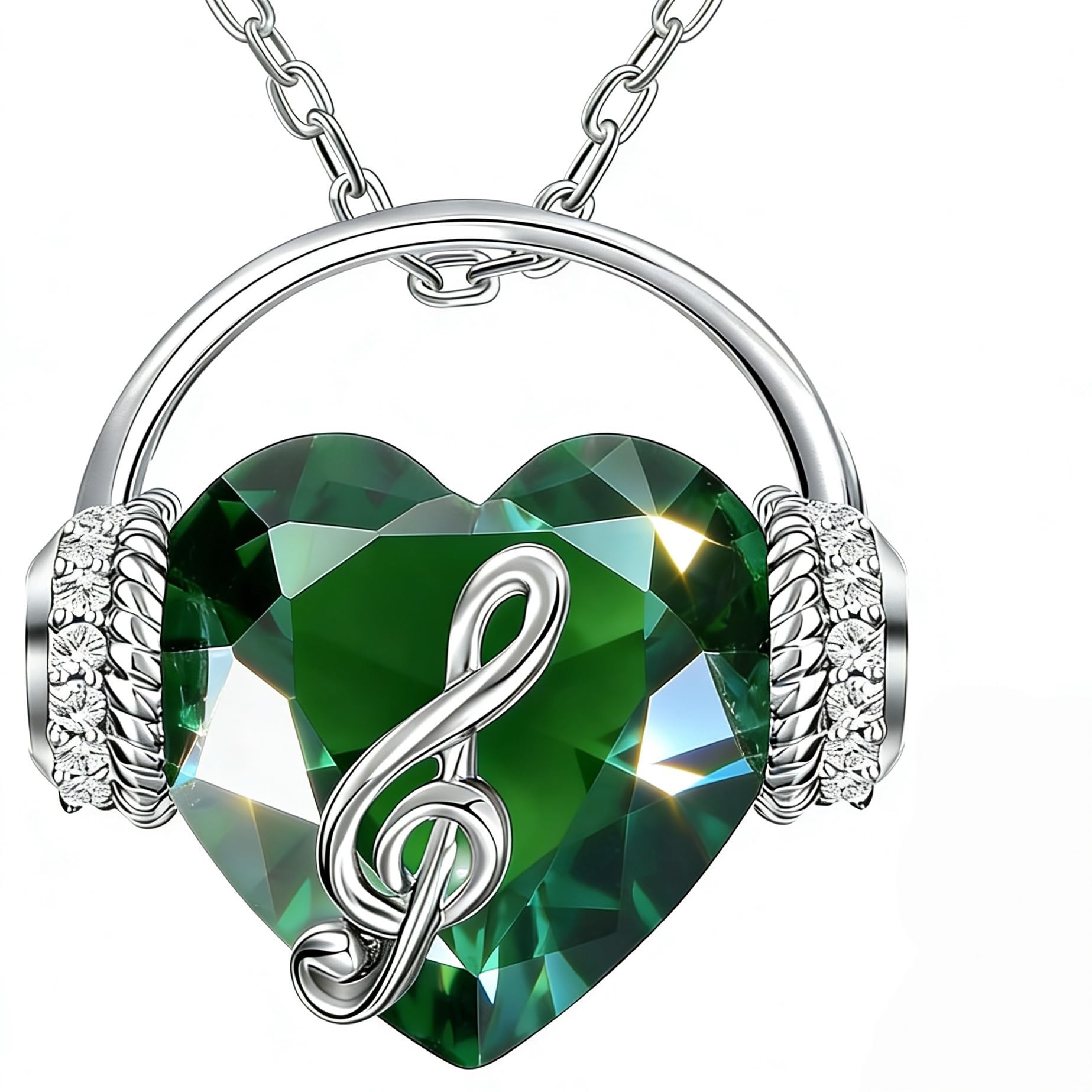 GELVTIC Love Heart Necklaces for Women Birthstone Crystal Pendant Silver Necklace Music Note CZ Jewelry Gift for Wife Girls Mother