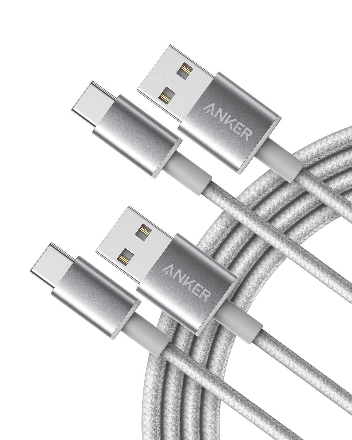 Anker USB C Charger Cable, 2-Pack 6 ft (1.8 m) USB to USB C Cable, USB A to USB C Braided Phone Charger Cable for iPhone 17/16/15, iPad Pro, Samsung Galaxy, and More(Silver