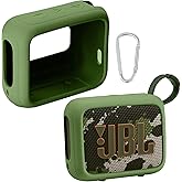 for JBL Go 4 Waterproof Bluetooth Speaker Silicone Cover Case, Portable Silicone Travel Case with Carabiner, Protective Skin Case (Green Case) - co2CREA
