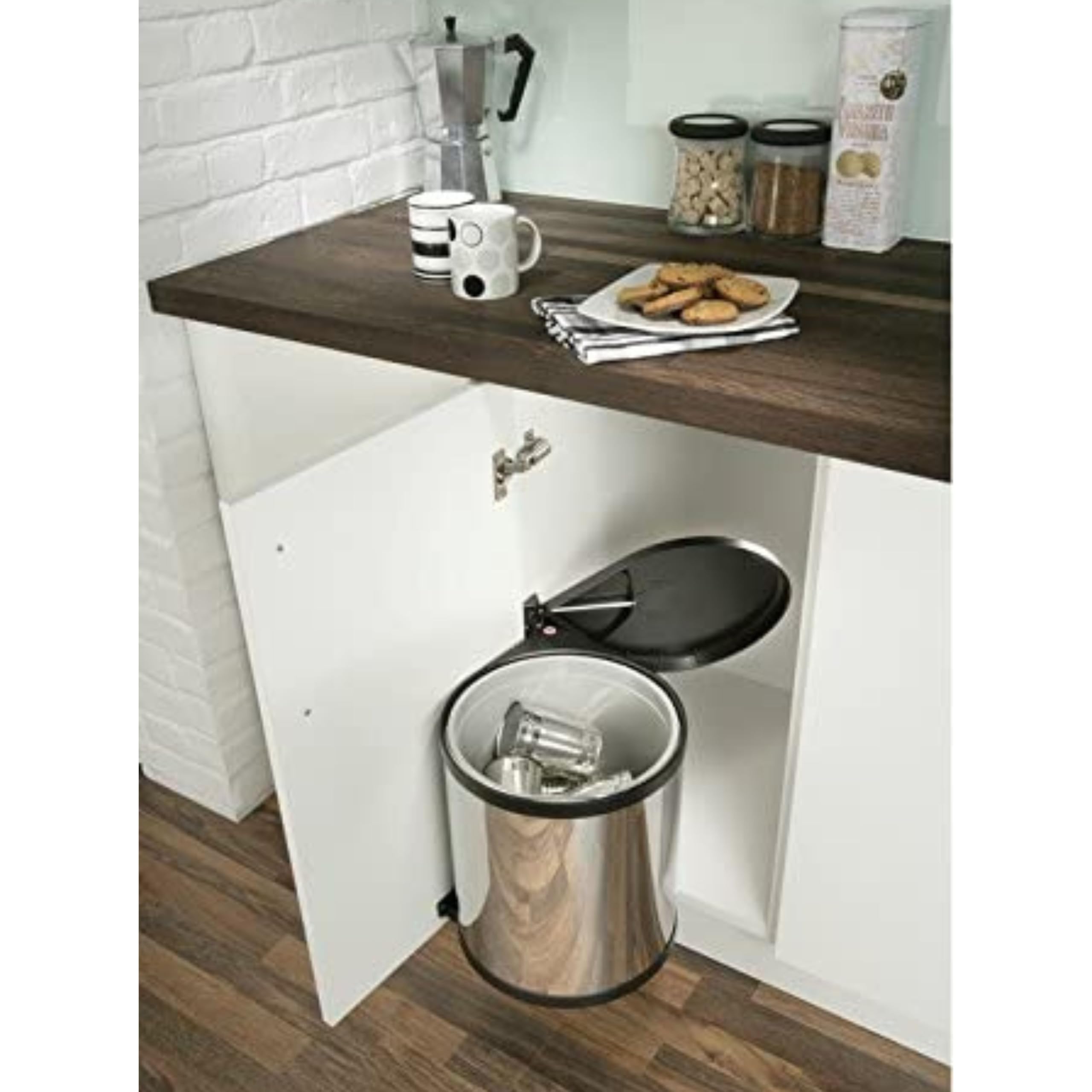 Britten & James Stainless Steel Cupboard Waste Bin with Lid for Kitchen 15 Litre
