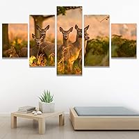 SIGNWIN 5 Panel Canvas Wall Art Modern Art Animals Dramatic Giraffe Lion Multicolor Photography Southwest for Home Decorations Ready to Hang - 60