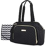 Fisher Price Quilted Diaper Bag Tote & Convertible Crossbody with Adjustable Strap, Insulated Bottle Pocket, & Changing Pad
