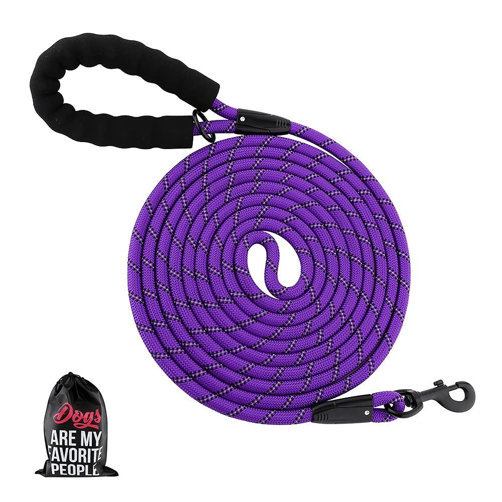 Plutus Pet Long Rope Dog Lead, With Comfortable Padded Handle, Reflective Nylon Heavy Duty Rope Lead, 4.5m 6m 9m 15m 20m Dog Training Lead for Small Medium Large Dogs (20m, Violet)