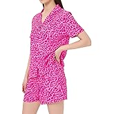 Guriyzee Womens Satin Pajamas Set 2 Piece Silk Pjs Button Down Shorts Set leopard Sleepwear