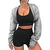 SOFIA'S CHOICE Women's Zip Up Cropped Sweatshirt Super Crop Rock Concert Pullover Rave Bolero Shrug Tops