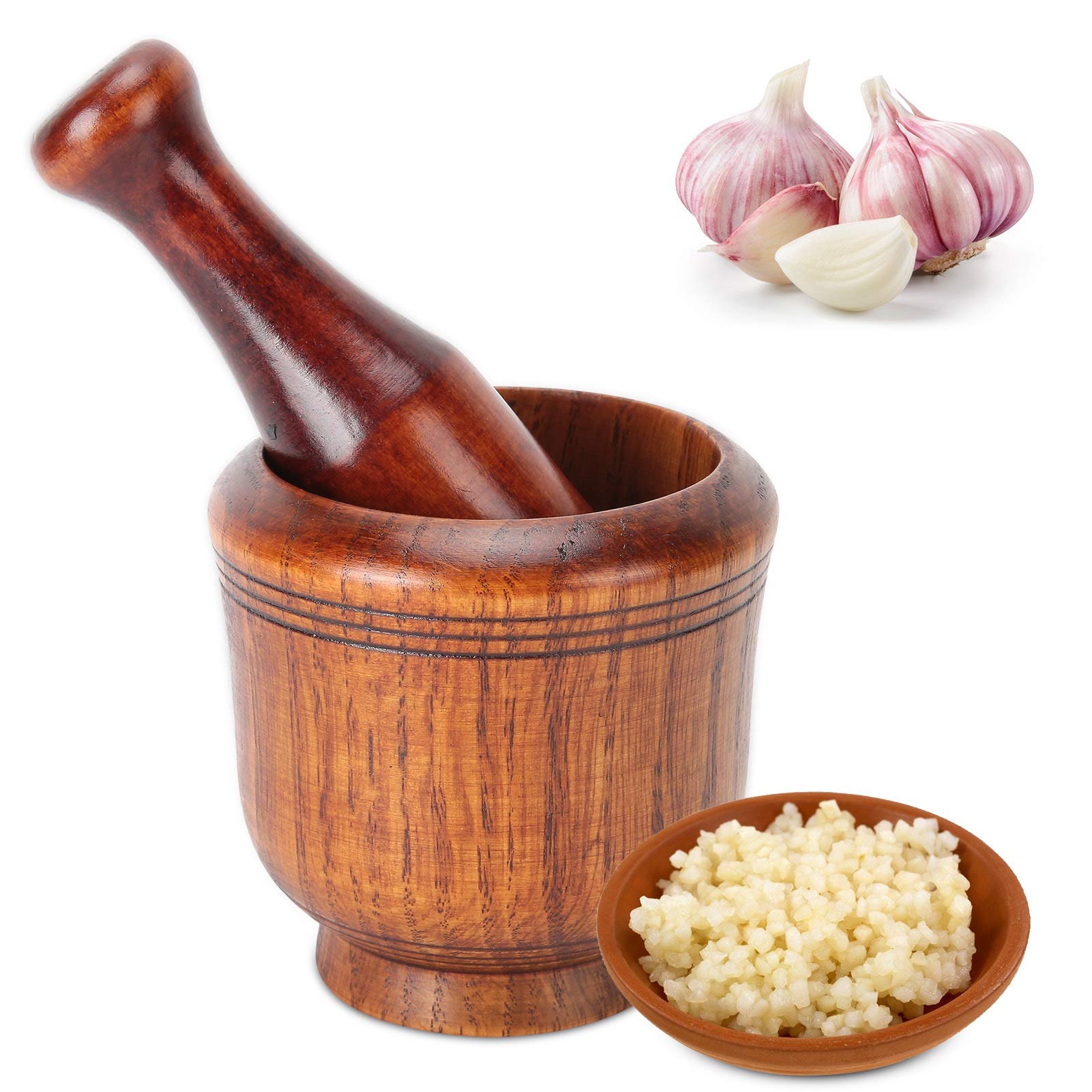 Wooden Grinding Bowl Mortar Pestles Household Kitchen Manual Garlic Ginger Spices Grinder Mortar Pestle Set