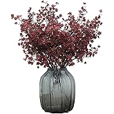JAKY-Global Babys Breath Silk Artificial Flowers Burgundy 6 Bundle Fall Stems Fake Plants Decor Wedding Party Decoration Bouquets Real Touch DIY Home Garden,Farmhouse,Living Room (Autumn Red-6pcs)