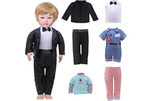 MLCNLES 6 Piece Fashion 16 Inch Boy Doll Clothes Casual Wear Plaid Jacket Pants Sportswear Outfits with Tuxedo Suits for 16" Doll Accessories