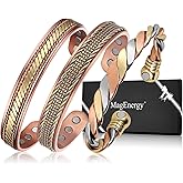 MagEnergy Copper Bracelets for Women Men, Set of 3 Pcs, Magnetic Therapy, Handmade 100% Copper Cuff Bracelet, Jewelry Gift Box