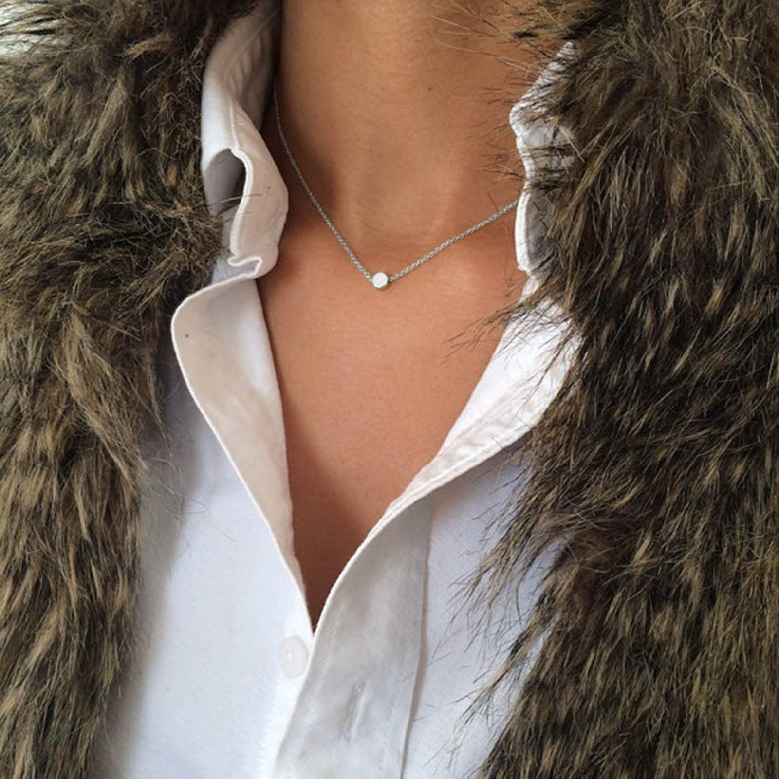 TseenYi Tiny Dot Necklace Choker Silver Round Pendant Necklace Boho Minimalist Necklaces Jewelry for Women and Girls (Silver)