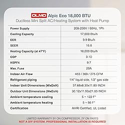 OLMO Alpic 18000 BTU Ductless Mini Split Air