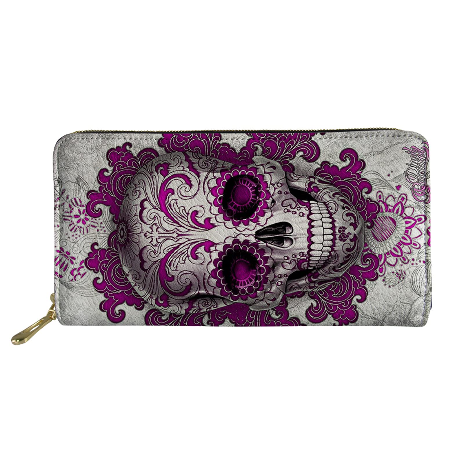 Belidome Boho Skull Women's Wallet Leather Bag Covenient Money Clips Purse Purple