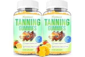FLYROCER Tanning Gummies for Women & Men, Tanning Supplement with Astaxanthin, Lycopene & Beta Carotene for Skin Health & Glow, Vegan, Non-GMO, Mango Flavor, 120 Count