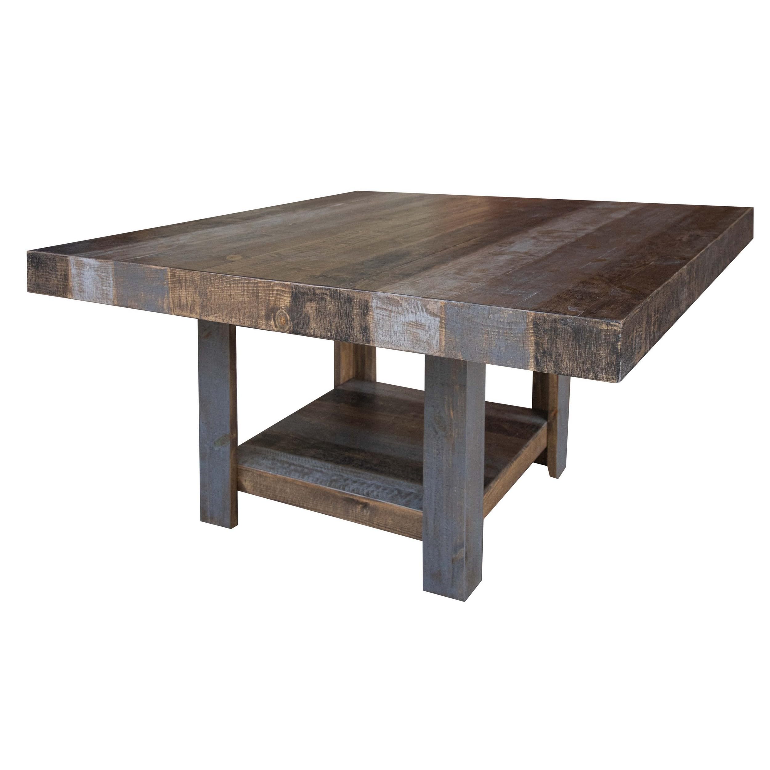Photo 1 of Benjara Linn 54 Inch Square Dining Table, Open Shelf, Rustic Pine Wood, Gray and Brown