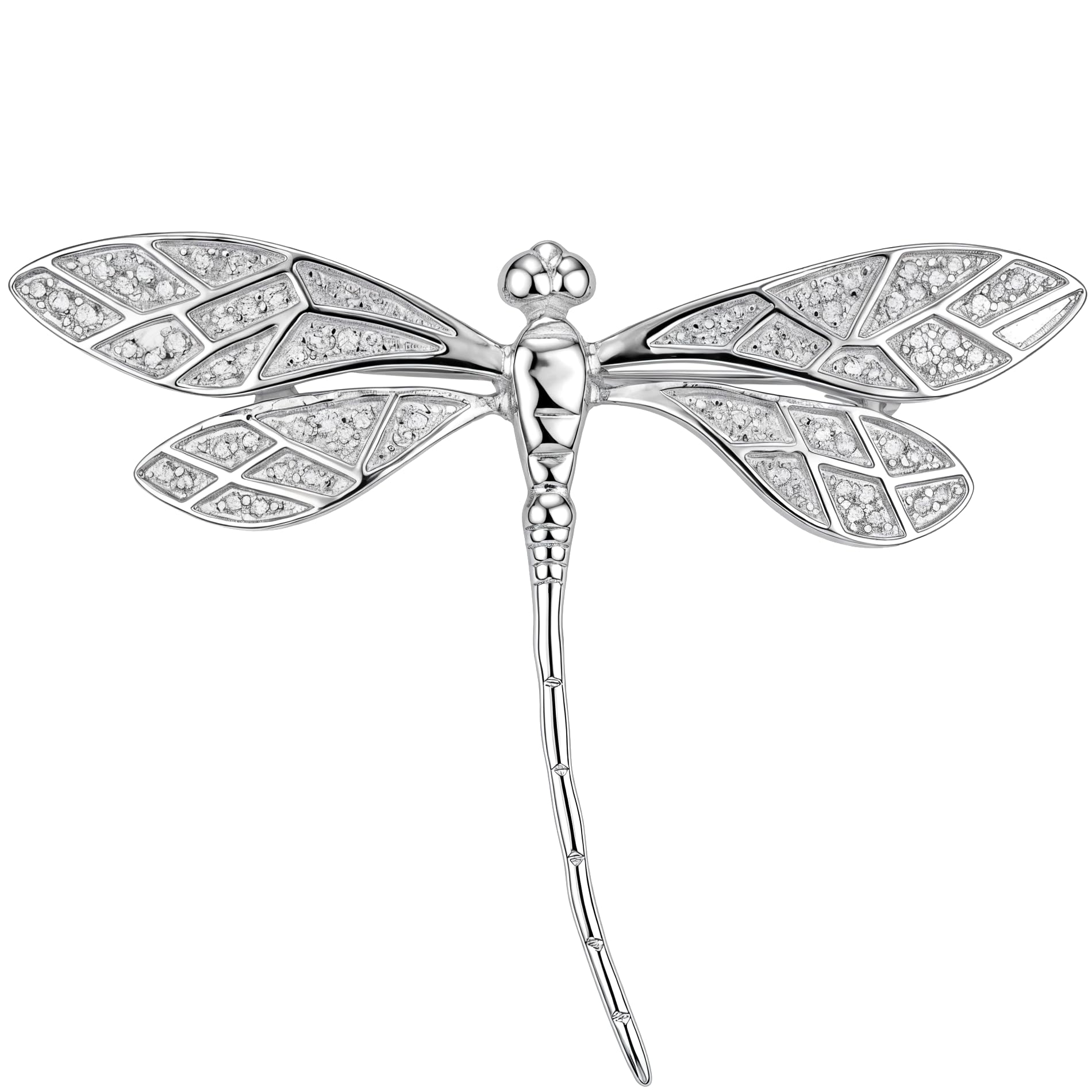 Alexander Castle 925 Sterling Silver Dragonfly Brooch for Women - 50mm x 38mm Silver Brooch Pin with Jewellery Gift Box