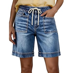 Flamingals Womens Bermuda Shorts High Waisted Denim Jorts | Denim Bermuda Shorts,High Rise,Drawstring Elastic Waist,Trendy St