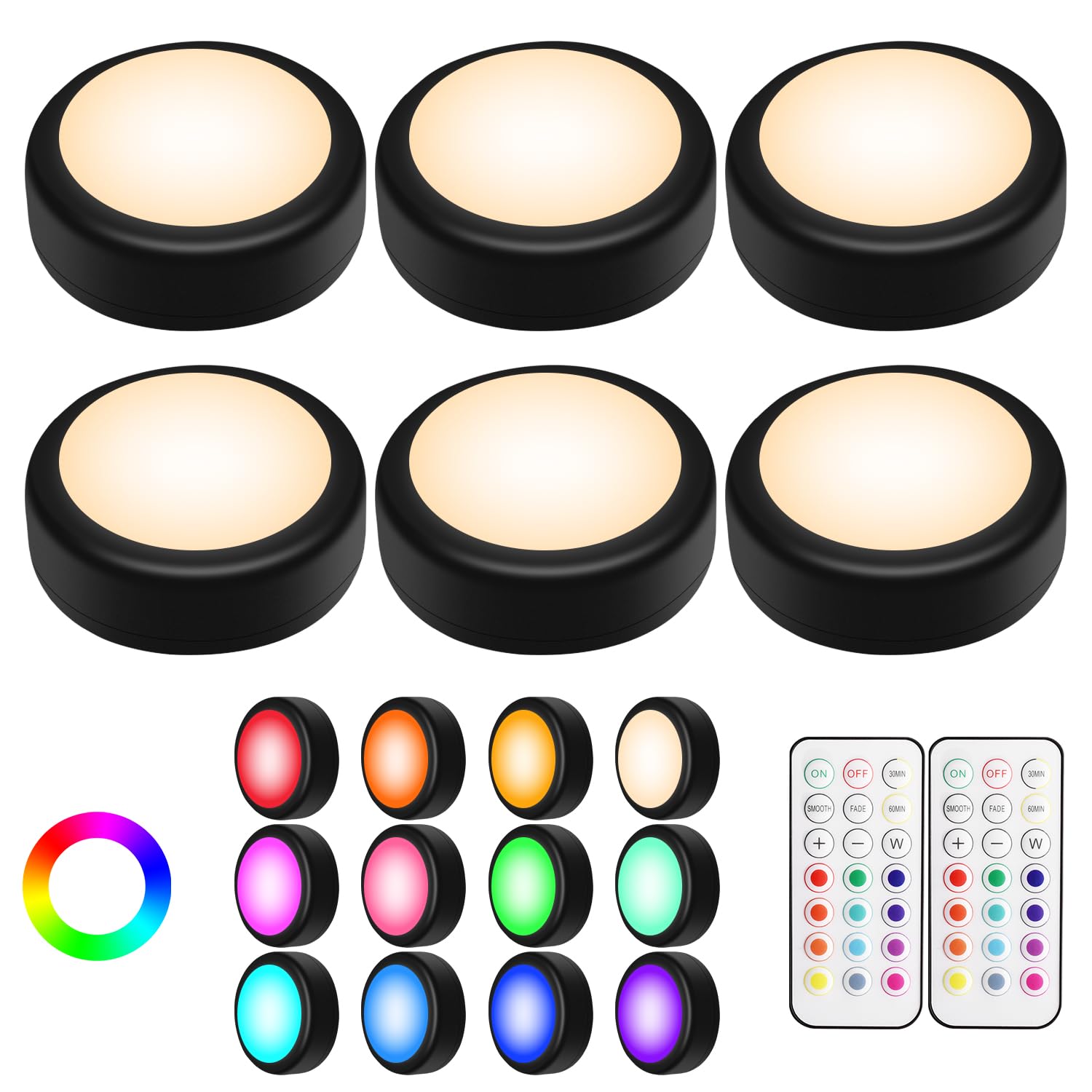 Photo 1 of Alivation Puck Lights with Remote Control, LED Under Cabinet Lighting Wireless, LED Light Battery Operated, Tap Battery Powered, Stick on Push Lights for Closet, Kitchen, Wall, Counter (Black)