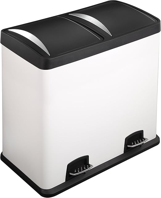 Lyndan 60 Litre 60L Large White Steel Pedal Bin with Lid and Twin