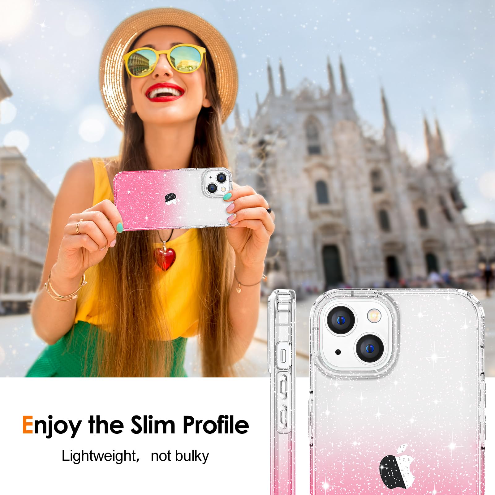 Hython for iPhone 15 Case Glitter, Cute Clear