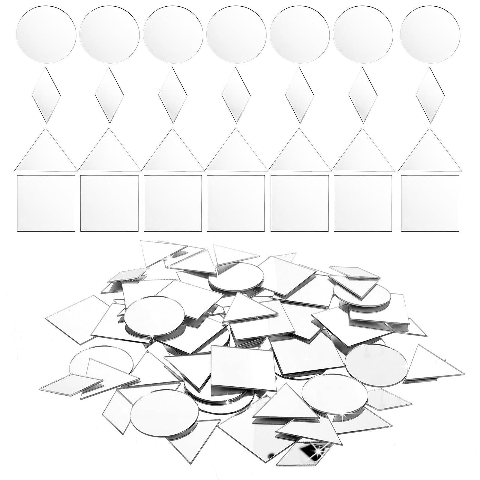 Photo 1 of ***scratched up*** Telooco 120 Pcs Small Mirrors for Crafts 1“ Mirror Mosaic Tiles Round Triangle Diamond Square Decorative Craft Mirrors, DIY Tiles Mirror Pieces for Crafts Art Wall Home Jewelry Frame