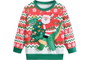 DDSOL Boy Ugly Christmas Sweatshirt Long Sleeve Santa Dinosaur Elk Train Bulldozer Kids Xmas Sweater Pullover Tops 4-10 Years