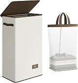 SOLEDI 70L Slim Laundry Basket with Lid Collapsible Hamper Removable Bag
