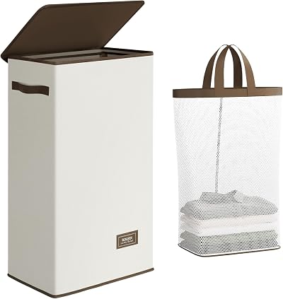 SOLEDI 70L Slim Laundry Basket with Lid Collapsible Hamper Removable Bag