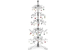 UIABOPZ Metal Christmas Tree Ornament Display, 6 Ft Ornament Tree Display Stand with 144 Hooks, 6-Tier Wrought Iron Christmas Tree for Holiday Christmas Halloween Decorations Gift, Easy Assembly, Black