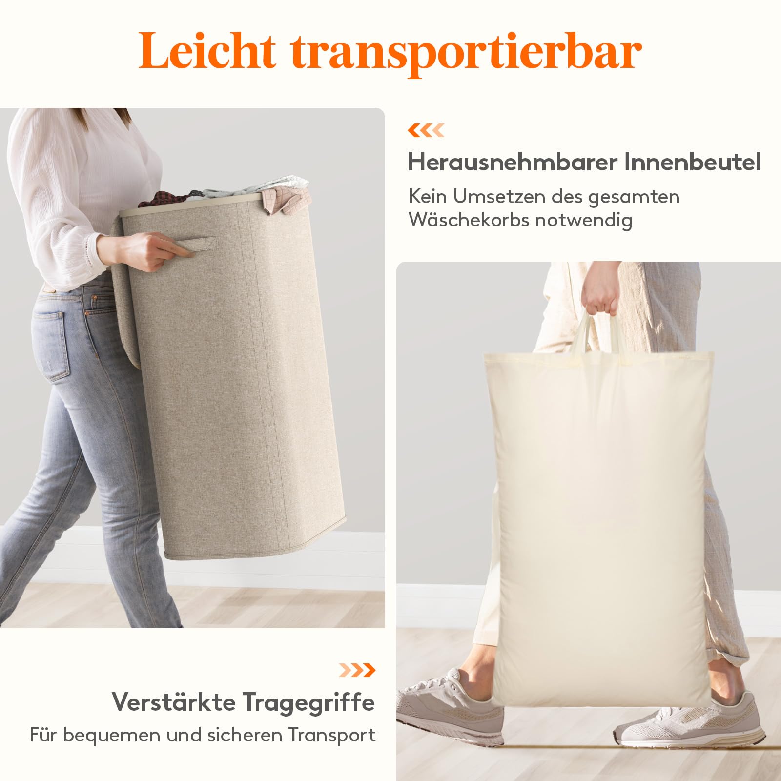 Lifewit 105L Wäschekorb mit Deckel, hoher Wäschekorb mit Kunststoffrahmen, faltbarer großer Wäschekorbsammler, Wäschekörbe für Schlafzimmer, Bad, Beige 7