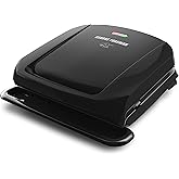 George Foreman 4-Serving Indoor Grill with Removable Plates | Removable nonstick plates, fast heat-up and grease-reducing design for easy indoor grilling and cleanup.