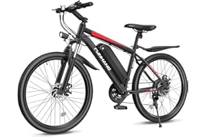 Funhang Electric Bike, 26'' 1000W Peak Ebike, Up to 50 Miles 21.7MPH Electric Mountain Bike with 48V Removable Battery, Front
