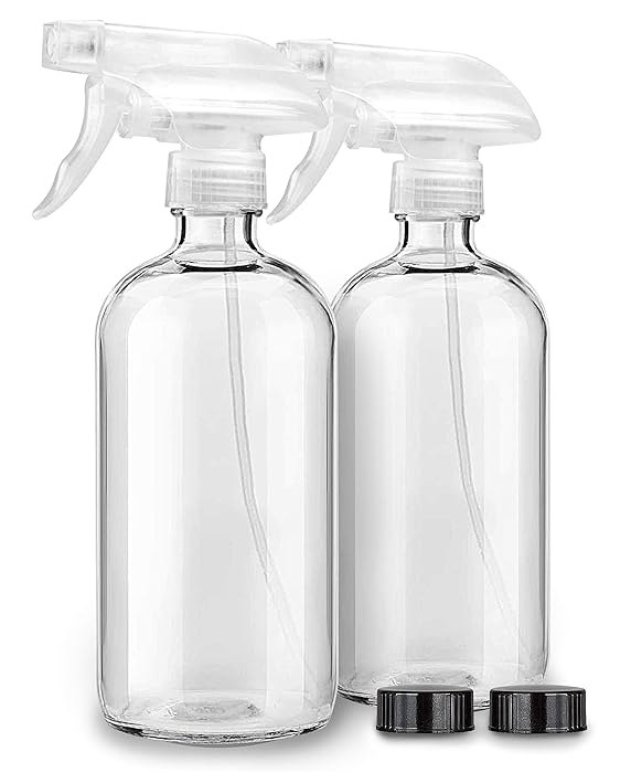 2 Pack Clear Glass Spray Bottles For Cleaning Solutions & Essential Oils - 16oz Empty Refillable Heavy Duty Container Bottle for Aromatherapy, Kitchen, Cooking, Hair & Perfumes - Mist & Stream Sprayer