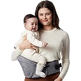 Momcozy Hip Seat Baby Carrier - Adjustable Waistband with Original 3D Belly Protector, Ergonomic Carrier with Various Pockets for Toddlers up to 45lbs (Grey, Medium 27-45IN)