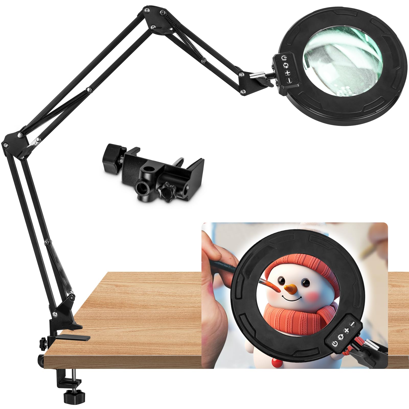 Photo 1 of HITTI Ultra Long 12X Magnifying Glass with Light and Clamp, 5 Color Modes Steepless Dimming Desk Lamp, Swivel Arm Workbench Light, Hands Free Lighted Magnifier Stand for Craft Reading Soldering