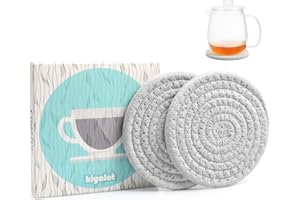 HIYALOT 4.8" Cotton Drink Coasters Set of 2– Absorbent Fabric Mug Pads for Coffee, Tea & Drinks, Minimalist Desk & Nightstand Cup Mats, Durable Neutral Drink Coasters for Home, Office or Gift Use (Cloud Grey)