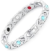 EMMORI Ultra Strength Magnetic Bracelet for Woman - 3,500 Gauss Per Magnet -Crystal Bracelet - Adjustable Length -Pulseras Magneticas (Silver Blue)