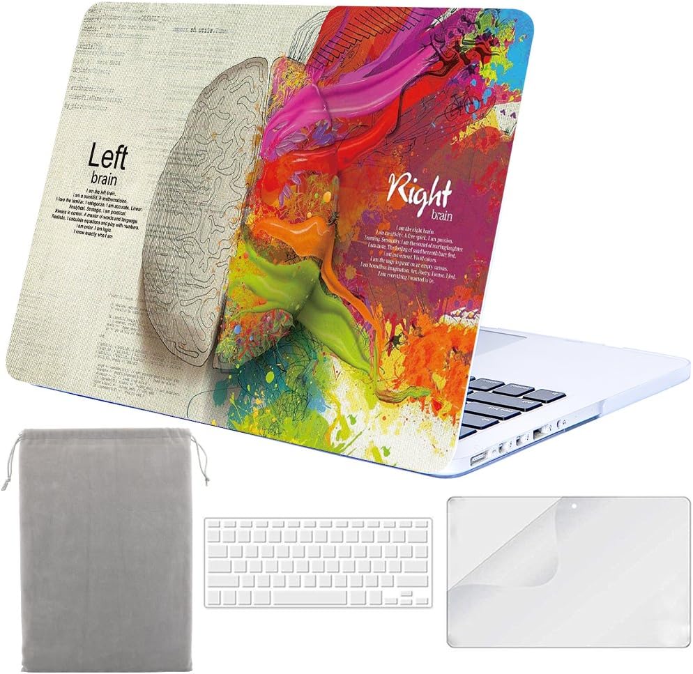 Sykiila for Older MacBook Pro 13 Inch with Retina Display Case for Model A1425 / A1502 Sleeve & HD Screen Protector & TPU Keyboard Cover & Hard Shell Case 4 in 1 - Red Left Right Brain