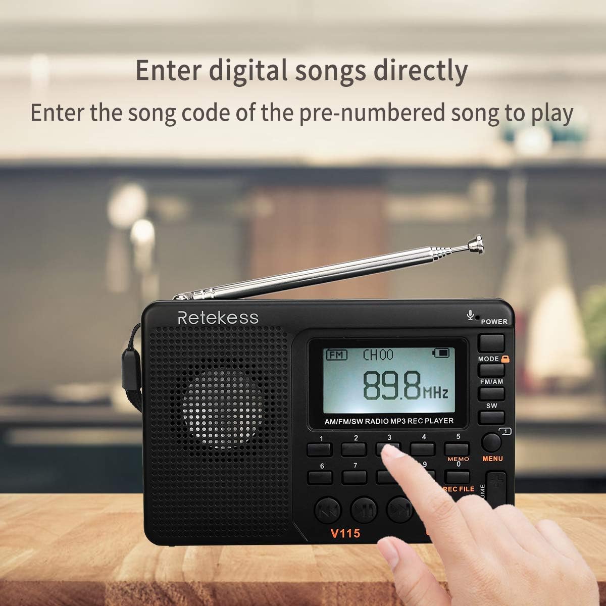 Retekess V115 Portable AM FM Radio with Shortwave Radio MP3 Player Digital Record Support Micro SD TF Card Sleep Timer and Rechargeable Battery(Black): Electronics