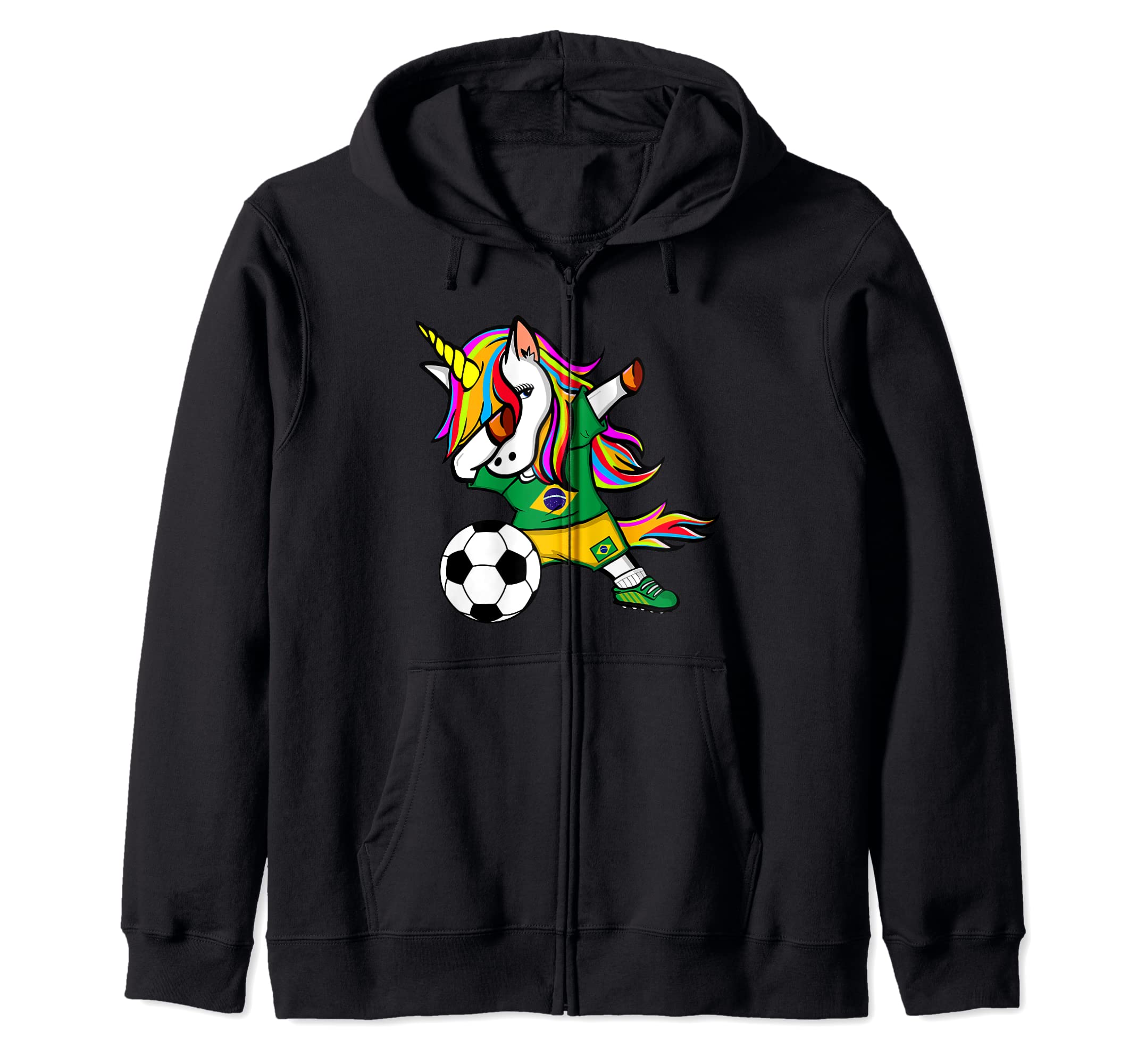 Dabbing Unicorn Brazil Soccer Fans Jersey Brazilian Football Zip Hoodie