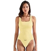 SUUKSESS Women Cotton Rib Squre Neck Tops Sleeveless Summer Padded Basic Tank Top