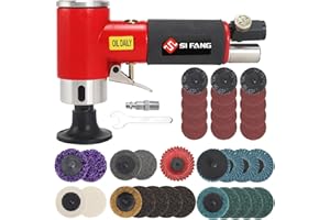 SI FANG 2 In 1 Pneumatic Mini Orbital Sander Right Angle Air Die Grinder, 2 inch Surface Prep Rotary Tool Polisher Kit with Various Quick Change Sanding Discs [Upgraded]
