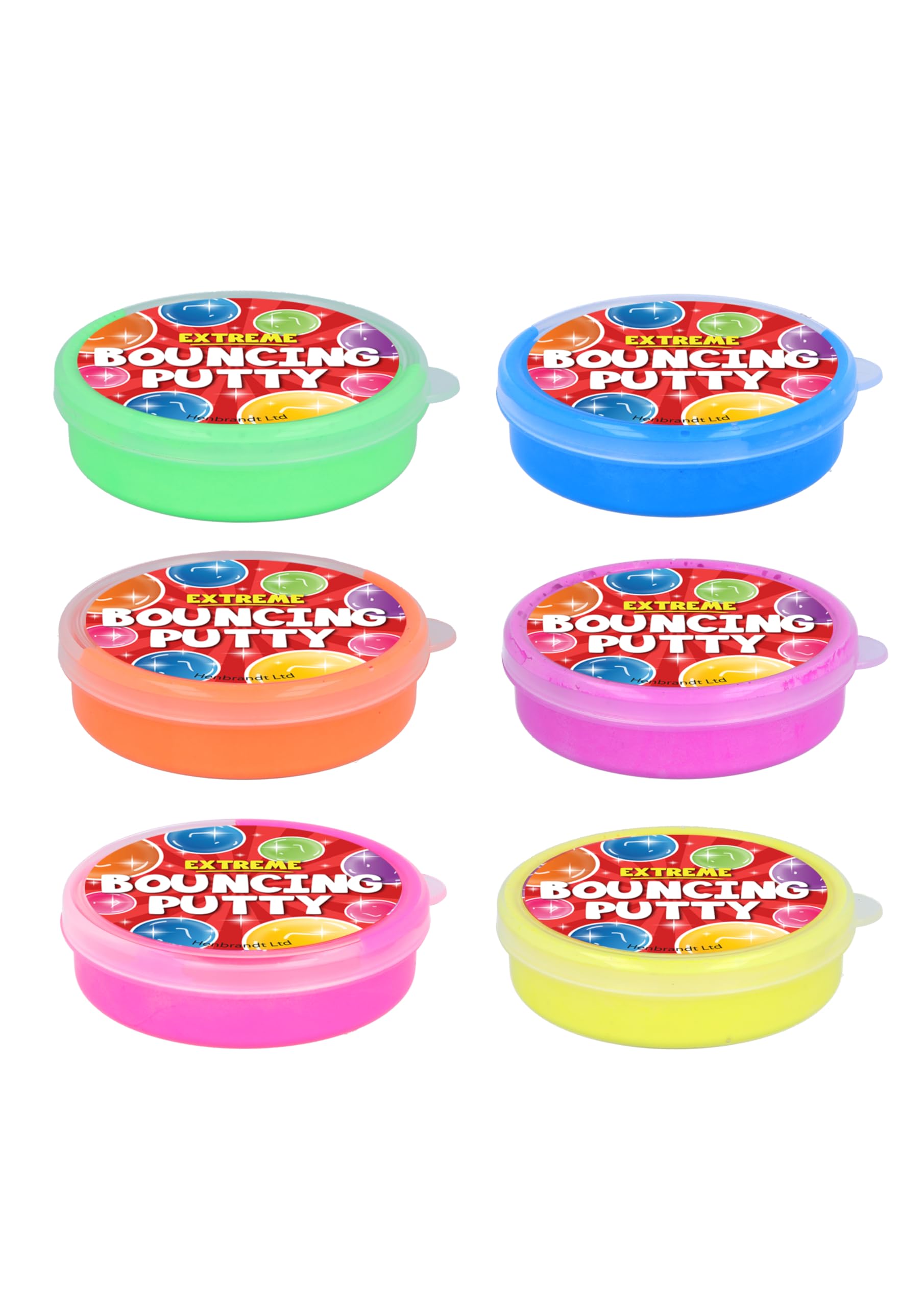 Henbrandt 1 x Bouncing Putty Tubs for Kids 6 Pack with 6 Assorted Colours Mini Slime Bounce Putty Party Bag Favours Loot Bag Fillers Lucky Dip Favours Stocking Fillers for Boys and Girls