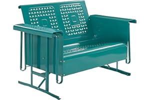 Crosley Furniture Bates Retro Metal Outdoor Loveseat Glider, 2-Person Rocking Patio Bench for Porch, Deck, Turquoise Gloss