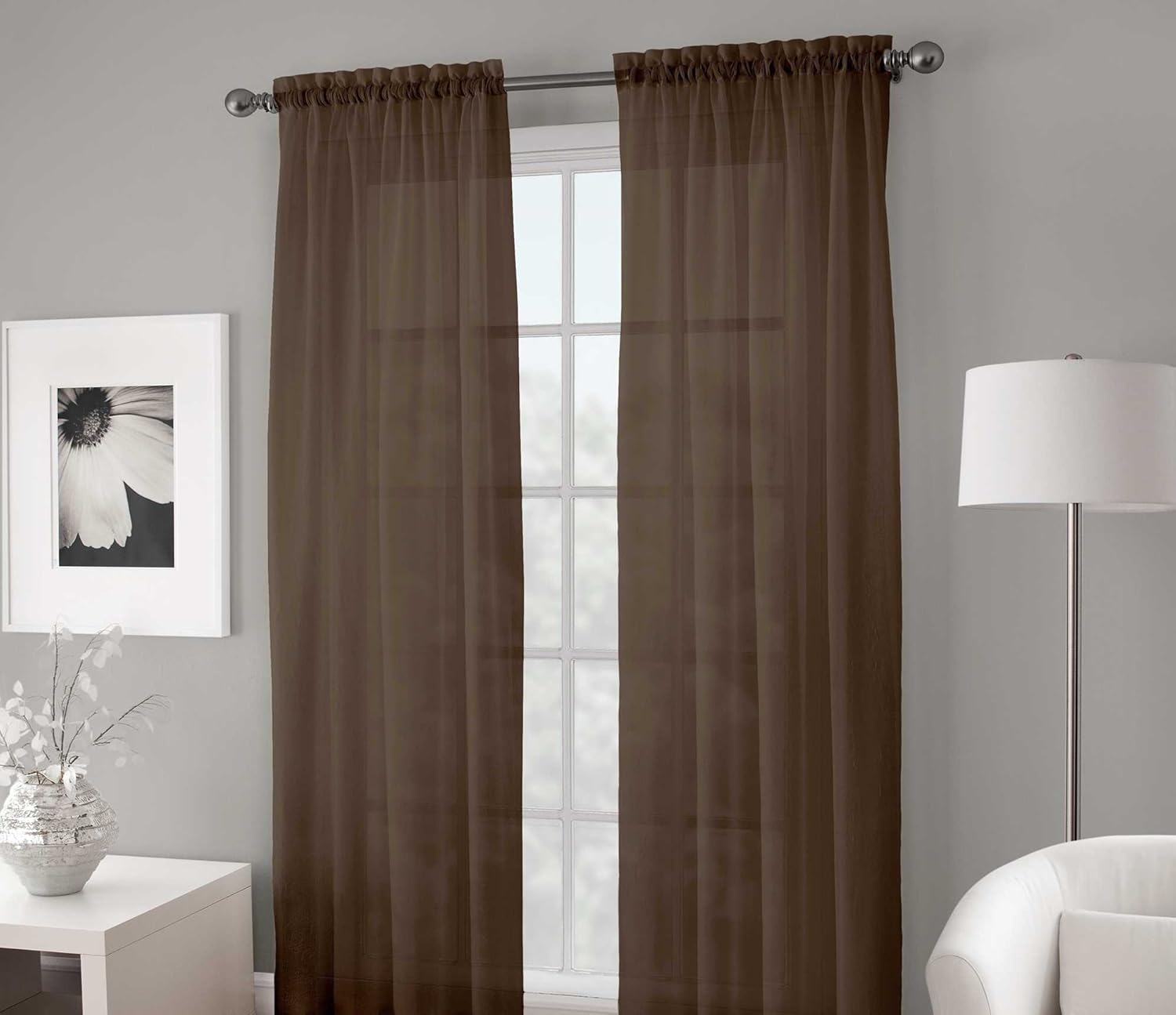 Gorgeous Home 2PC Brown Chocolate Solid Soft Voile Sheer Window Curtain Panels Drapes 54