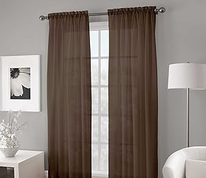 Gorgeous Home 2PC Brown Chocolate Solid Soft Voile Sheer Window Curtain Panels Drapes 54