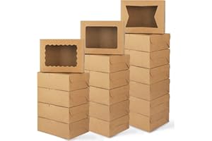 Moretoes 32pcs Cookie Boxes, 8x6x2.5 Bakery Boxes with Window 3 Styles, for Chocolate Strawberries, Dessert, Donuts, Cupcakes, Muffins